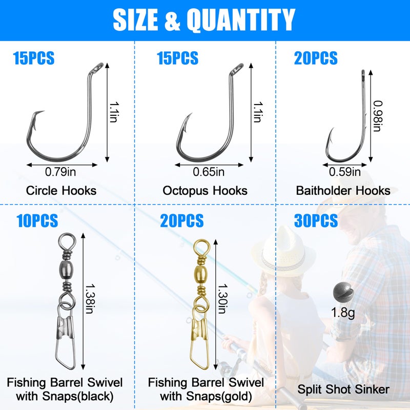 Shaddock Fishing مجموعة خطاطيف وأوزان صيد 110 قطعة مشابك دوارة خطاطيف دائرية أوزان عوامات مجموعة أدوات صيد البداية - Image 2